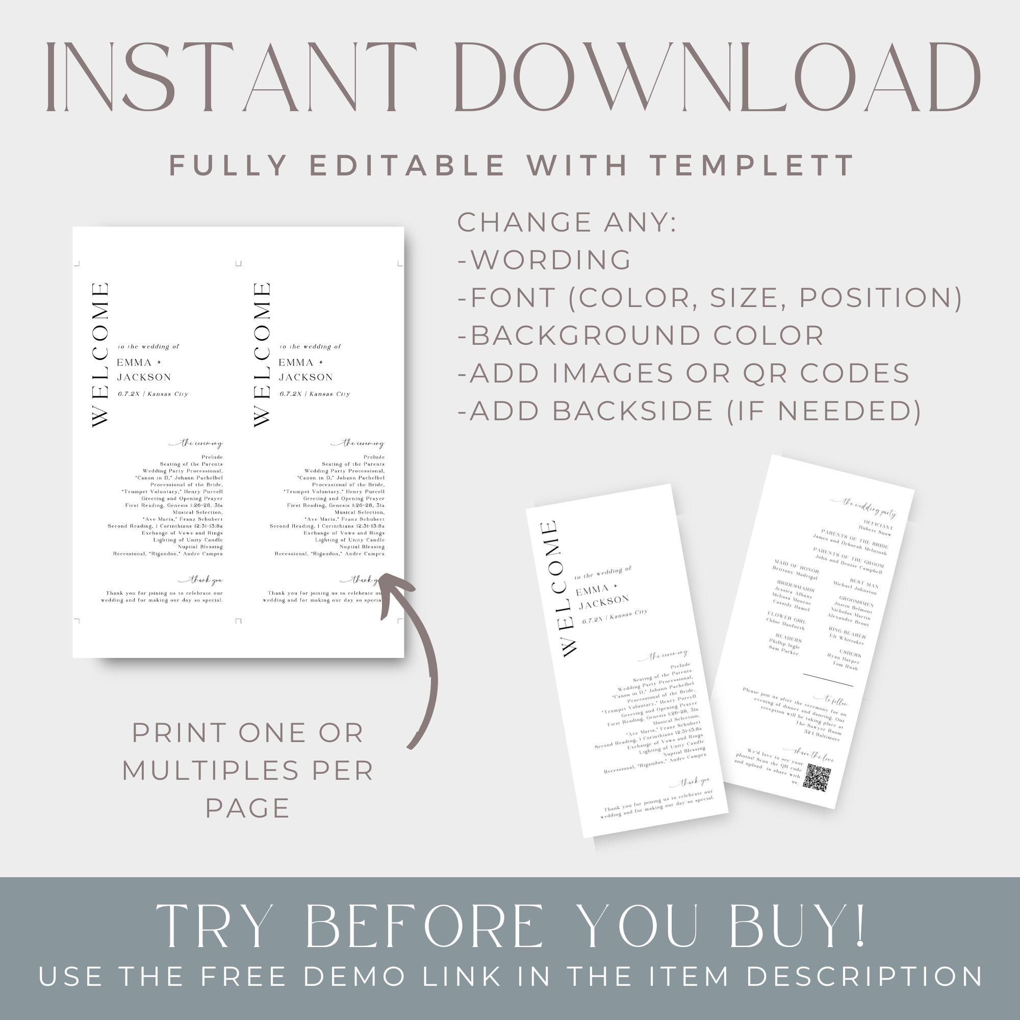 One Page Wedding Program Template, Catholic Wedding Program, QR Code ...