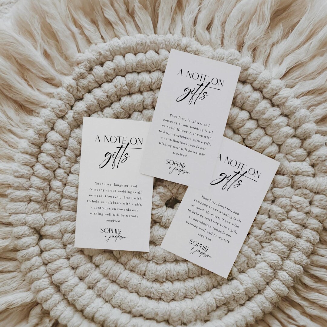 A Note on Gifts Card Template, Wedding Registry Insert Card, Honeymoon ...