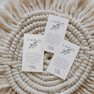 A Note On Gifts Card Template, Wedding Registry Insert Card, Honeymoon Fund, Bridal Shower Enclosure Card, Editable Instant Download- SS020