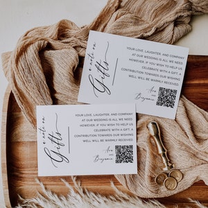 QR code Card For Registry, A Note On Gifts, Custom Wedding Invitation Enclosure, Honeymoon Fund, Cash Gift, Editable Instant Download- SS002
