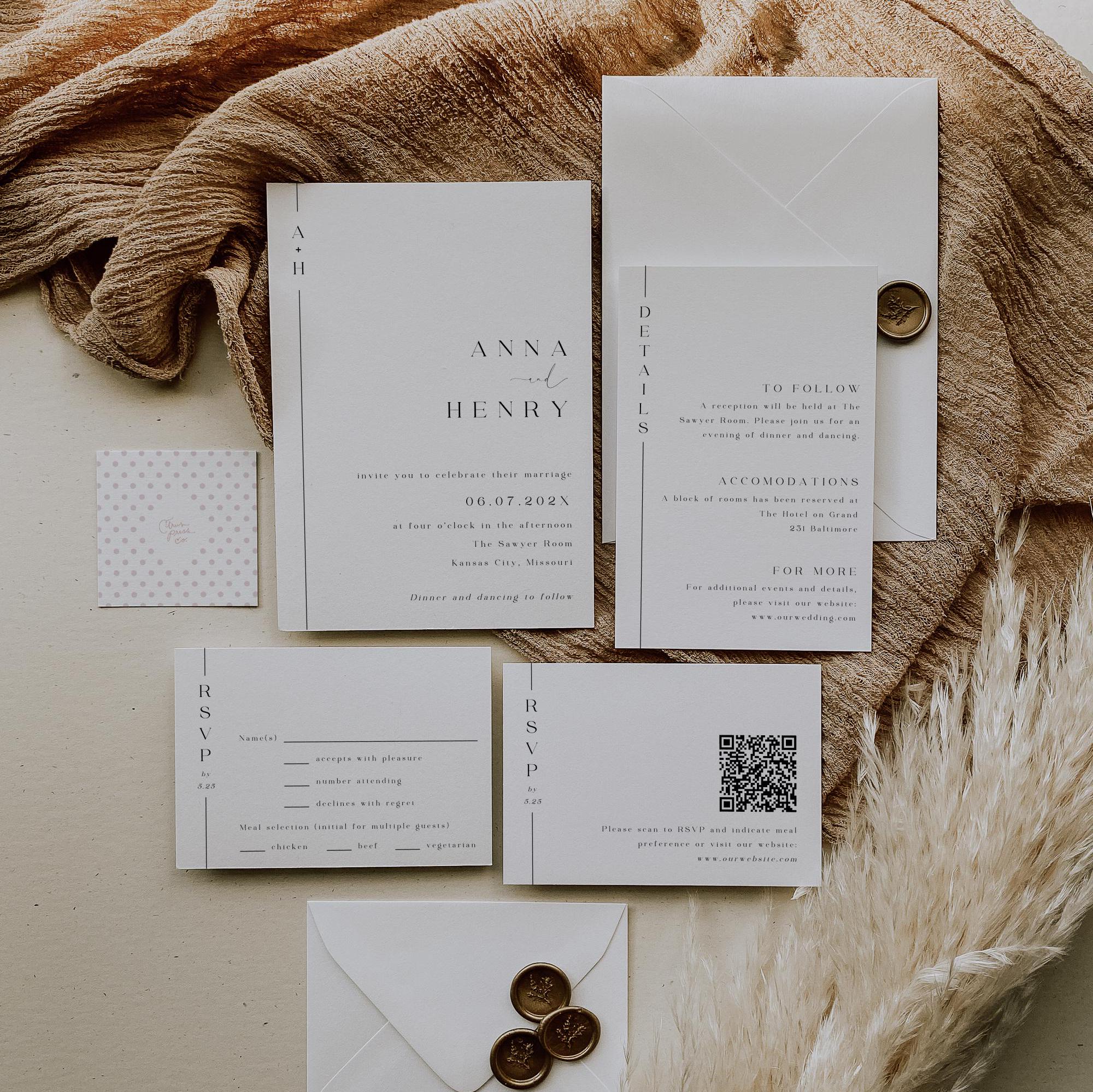 Modern Wedding Invitation Suite Template With QR Code, Minimalist Modern Wedding Invitation Suite Template With QR Code, Minimalist