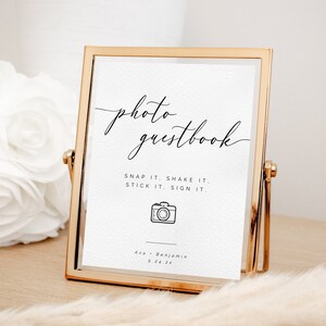 Photo Guestbook Snap It, Shake It, DIY Photo Guestbook Sign Template Digital Download, Modern Guest Book Sign, Printable Editable- SS002