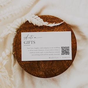 A Note On Gifts Card With QR code, QR code Sign For Wedding, Honeymoon Fund Insert, Gift Registry, Editable Template Instant Download- SS014