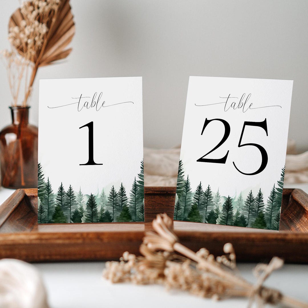 Forest Theme Table Number Template, Mountain Pine Trees, Woodland ...