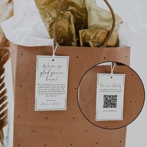Destination Wedding Welcome Bag Tag, Welcome Bag Tags Modern, Hotel Guest Gift Bag Tag Template, QR code, Editable Instant Download- SS005