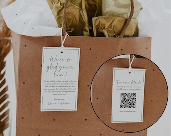 Destination Wedding Welcome Bag Tag, Welcome Bag Tags Modern, Hotel Guest Gift Bag Tag Template, QR code, Editable Instant Download- SS005