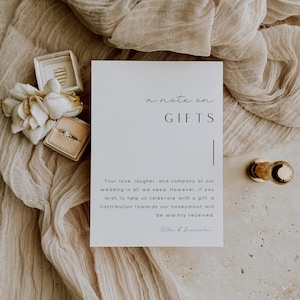 A Note On Gifts Card Template, Wedding Registry Insert Card, Custom Invitation Enclosure, Honeymoon Fund, Editable Instant Download- SS021