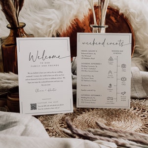 Wedding Events Card Template, Weekend Timeline With Icons, Welcome Letter Tag, Capture The Love QR code, DIY Editable Instant Download SS005