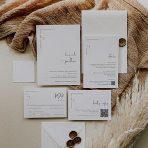 Wedding Invitation Suite Template With Monogram, Modern Invite Set With QR code, QR code RSVP And Details, Editable Instant Download- SS022