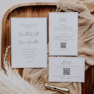 All In One Wedding Invitation With QR code, Timeless Wedding Suite Template, Modern Minimalist Wedding Set, Editable Instant Download- SS012