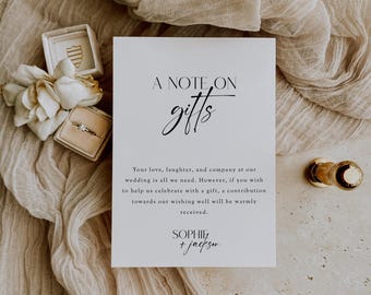 A Note On Gifts Insert Card Template, Custom Invitation Enclosure Card, Honeymoon Fund, Wedding Registry, Editable Instant Download- SS020