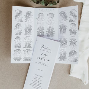 Wedding Program Template With Seating Chart, Tri Fold Wedding Program Brochure, Simple Infographic Timeline, Editable Instant Download SS004