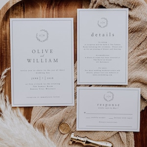 Wedding Invitation Suite With Crest, Timeless Wedding Suite, Elegant Wedding Invitation Template, Monogram, Editable Instant Download- SS007