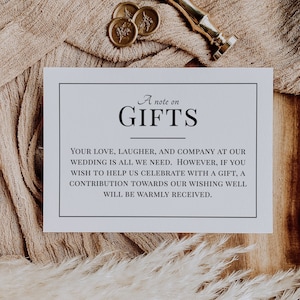 A Note on Gifts Wedding Invitation Enclosure Card Template, Honeymoon Fund Card Template, Wishing Well, Editable Instant Download- SS001