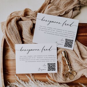 Honeymoon Fund Card Template, Honeymoon Fund QR code Card, Minimalist Honeymoon Wish Invitation Insert, DIY Editable Instant Download SS002