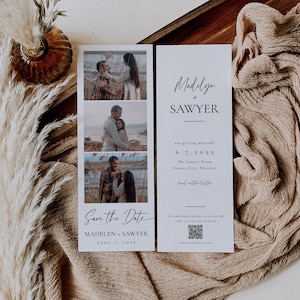 Save The Date Photo Strip Template, Photo Strip Wedding Announcement, Save The Date Card Multiple Photos, Editable Instant Download- SS014