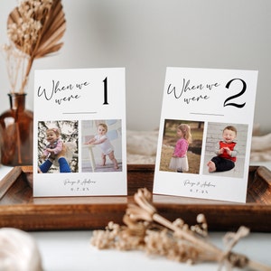 Wedding Table Numbers With Age Photo Template, Baby Picture Table Numbers, Table Numbers When We Were, DIY Editable Instant Download- SS015