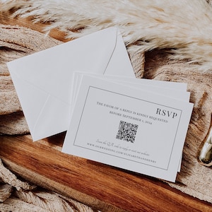 Wedding RSVP Insert QR code, Invite Acceptance Card, Invitation Reply, Simple Wedding RSVP Card Template, Editable Instant Download- SS001