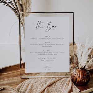 Wedding Bar Menu Template, Elegant Bar Menu Sign, Open Bar, Cash Bar, Beer And Wine, Modern Minimalist, DIY Editable Instant Download- SS012