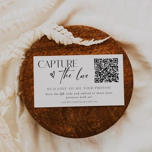 Capture The Love QR code Wedding Card Template, QR code Photo Album, Guest Photo Sharing, Wedding Hashtag, Editable Instant Download- SS020