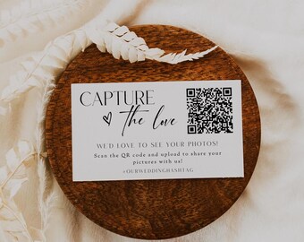 Capture The Love QR code Wedding Card Template, QR code Photo Album, Guest Photo Sharing, Wedding Hashtag, Editable Instant Download- SS020