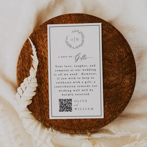 Wedding Registry Insert Card, Note On Gifts QR code Template, Honeymoon Fund, Monetary Gift, House Fund, Editable Instant Download- SS007