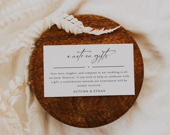 A Note On Gifts Card Template, Wedding Registry, Custom Invitation Enclosure Card, Bridal Shower Insert, DIY Editable Instant Download SS019