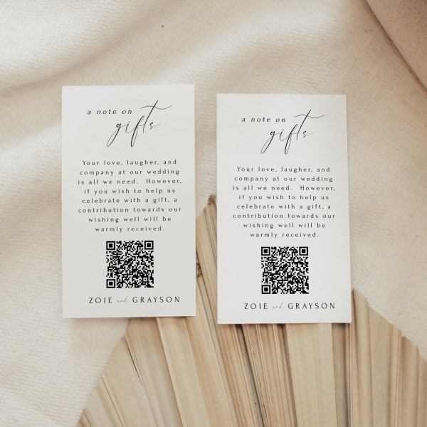 A Note On Gifts QR, QR code Gift Registry, Honeymoon Fund Card Insert, House Fund, Wishing Well Template, Editable Instant Download- SS004