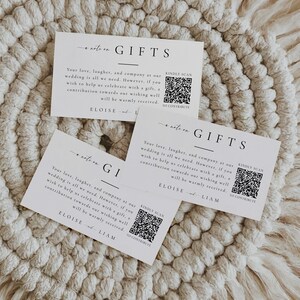 Note On Gifts Card Template, QR code Registry, Custom Invitation Enclosure, Wedding Invite QR code Insert, Editable Instant Download- SS006