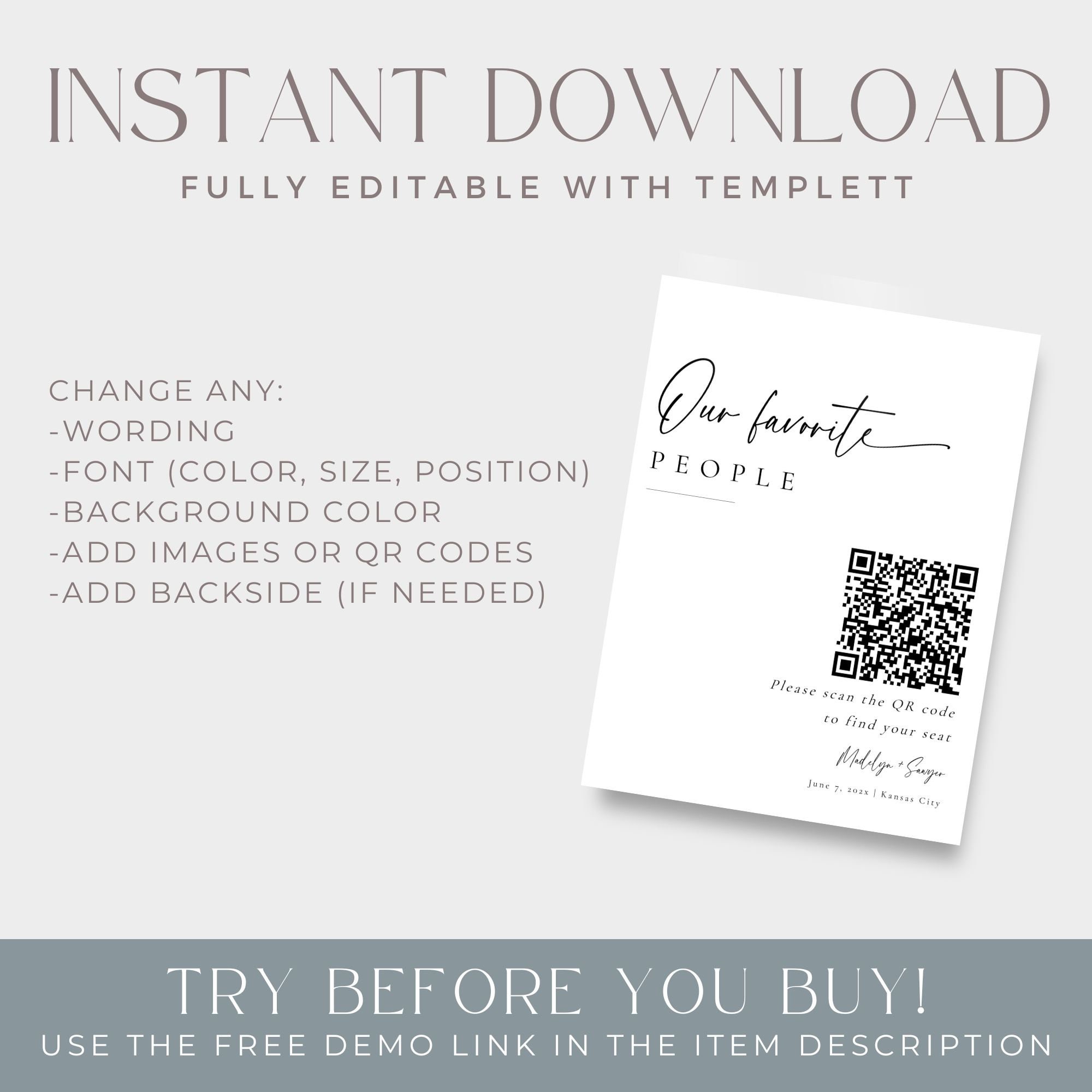 Seating Chart With QR Code, Digital Seating Chart, Our Favorite People ...