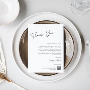 Wedding Thank You Place Card QR code Template, Minimalist Wedding Thank You Letter, Simple Napkin Note, DIY Editable Instant Download- SS015