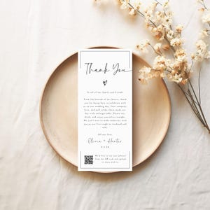 Wedding Thank You Card With QR code Template, Thank You Place Card, Simple Napkin Note, Share The Love QR, Editable Instant Download- SS005