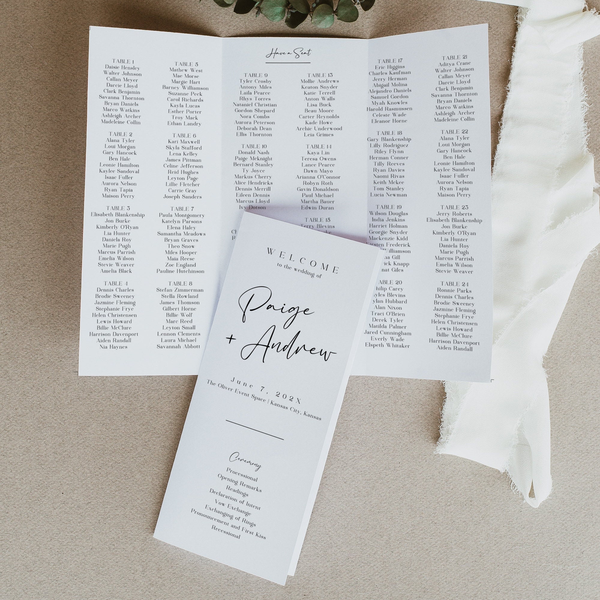 Wedding Program Template With Seating Chart, Trifold Wedding Program ...