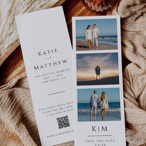 Save The Date Photo Strip, Save The Date Photo and QR code, Modern Wedding, Simple Minimalist Template, DIY Editable Instant Download- SS003