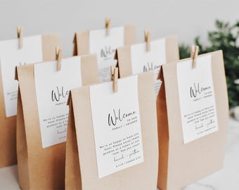 Welcome Bag Tags Modern, Wedding Detail Card For Welcome Bag, Destination Wedding Welcome Bag Tag Template, Editable Instant Download- SS022