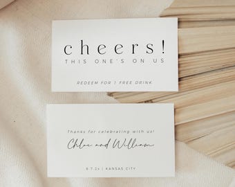 Drink Ticket Template, Happy Hour Ticket, Wedding Bar Ticket, Printable Ticket, Double-Sided Drink Coupon, Editable Instant Download- SS025