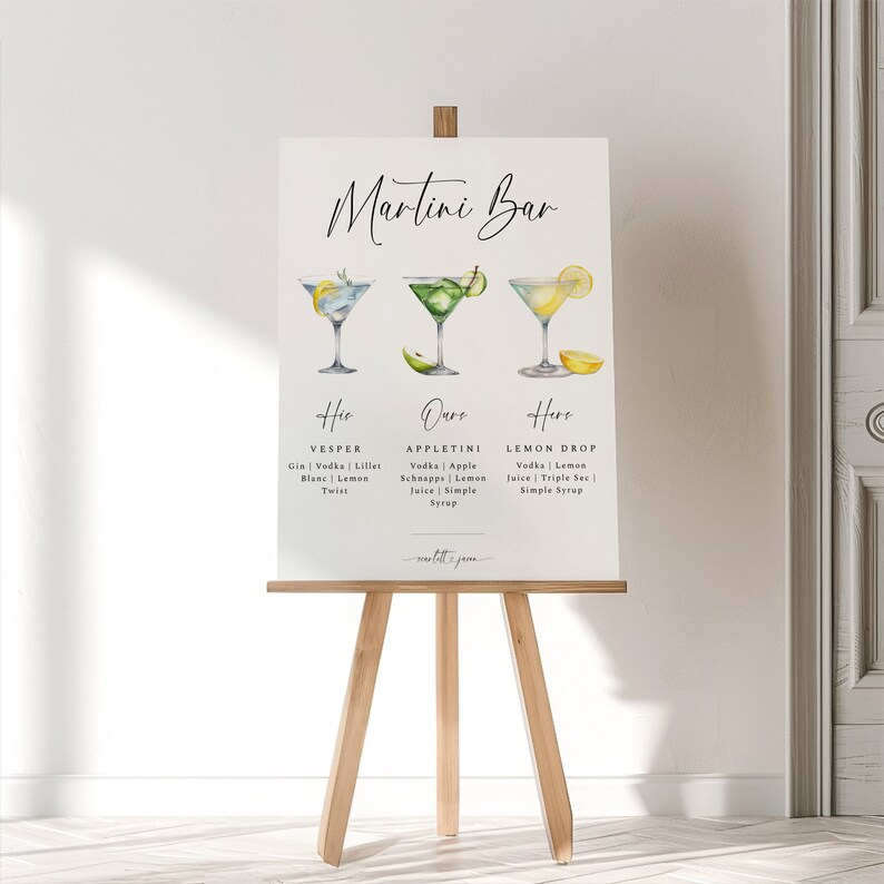 Martini Bar Menu Template, Wedding Signature Drink Sign, Signature ...