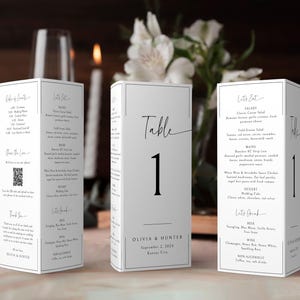 Trifold Table Numbers Template, Minimalist Wedding Tri-Fold Table Number, Table Number Sign With QR code, Editable Instant Download- SS005