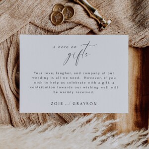 Note On Gifts Card Template, Honeymoon Fund Card Template, Wishing Well Card, Modern Minimalist Insert, DIY Editable Instant Download- SS004