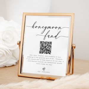 Honeymoon Fund Sign Template, Simple Wedding QR code Sign, Modern Minimalist, Boho Honeymoon Wish Sign, DIY Editable Instant Download- SS002