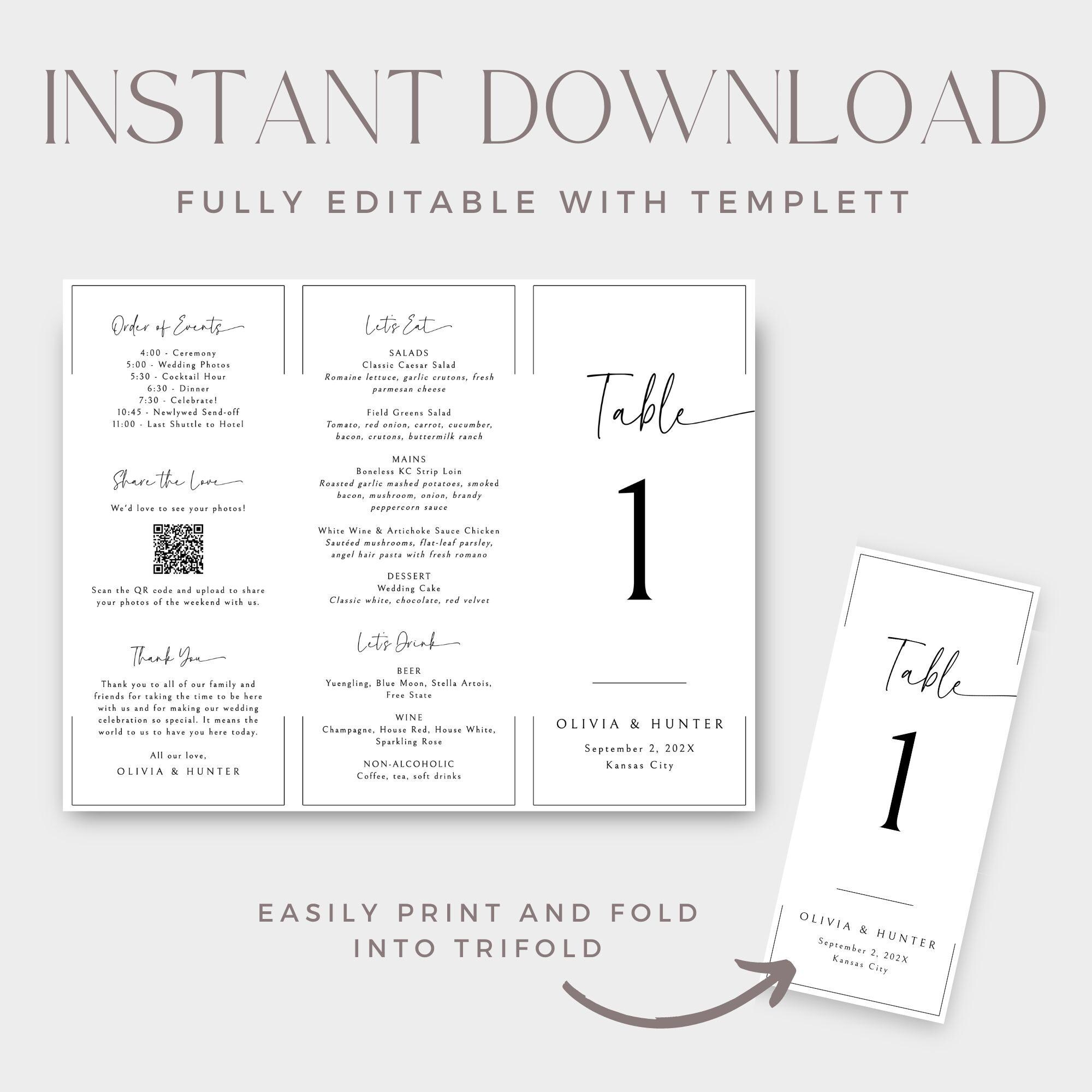 Trifold Table Numbers Template, Minimalist Wedding Tri-fold Table ...