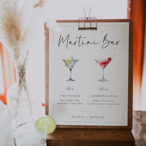 Martini Bar Menu, His And Hers Drink Menu, Wedding Bar Sign Template, Signature Cocktail, Modern Minimalist, Editable Instant Download SS005