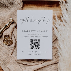 Gift Registry Card Template, Bridal Shower Invitation Insert, Wedding Registry QR code, Enclosure Card, DIY Editable Instant Download- SS012