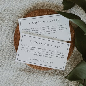 Note on Gifts Wedding Invitation Enclosure Card Template, Honeymoon Fund Card Template, Wishing Well Insert, Editable Instant Download SS005