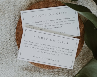 Note on Gifts Wedding Invitation Enclosure Card Template, Honeymoon Fund Card Template, Wishing Well Insert, Editable Instant Download SS005