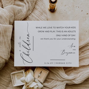 A Note On Children Insert Card, Insert Card For Wedding, Wedding Detail Card Template, Modern Minimalist, Editable Instant Download- SS002