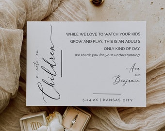 A Note On Children Insert Card, Insert Card For Wedding, Wedding Detail Card Template, Modern Minimalist, Editable Instant Download- SS002