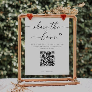 QR code Wedding Photo Album, QR code Wedding Photos Sign, Share The Love, Capture The Love, Photo Sharing Sign Template, DIY Editable- SS002