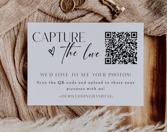 QR code Photo Album Card Template, Capture The Love, QR code Wedding Photo Album, Guest Photo Sharing, DIY Editable Instant Download- SS020