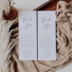 Wedding Thank You Card Template, Thank You Place Card, Modern Minimalist, Table Thank You Note, Printable Editable Instant Download- SS015